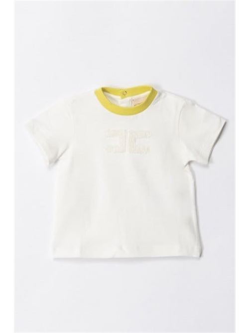 T-SHIRT CON COSTINA E RICAMO LOGO CEDRO/AVORIO ELISABETTA FRANCHI La Mia Bambina | ENTS003 0 JE006/D355